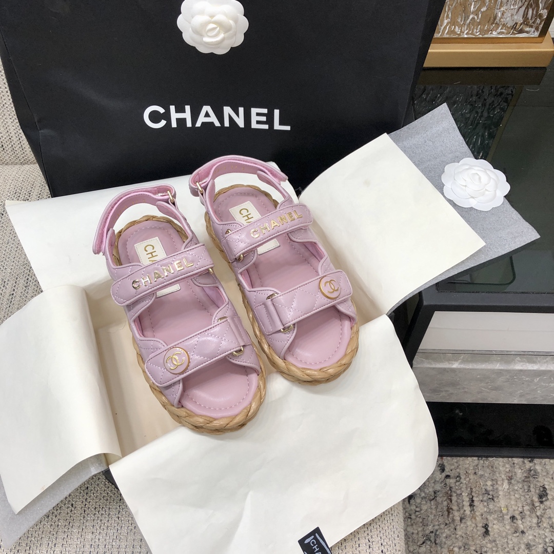 CHANEL 2023 SPRING AND SUMMER LATEST WOVEN VELCRO SANDALS JAPAN IMPORTED WOVEN MATERIALS