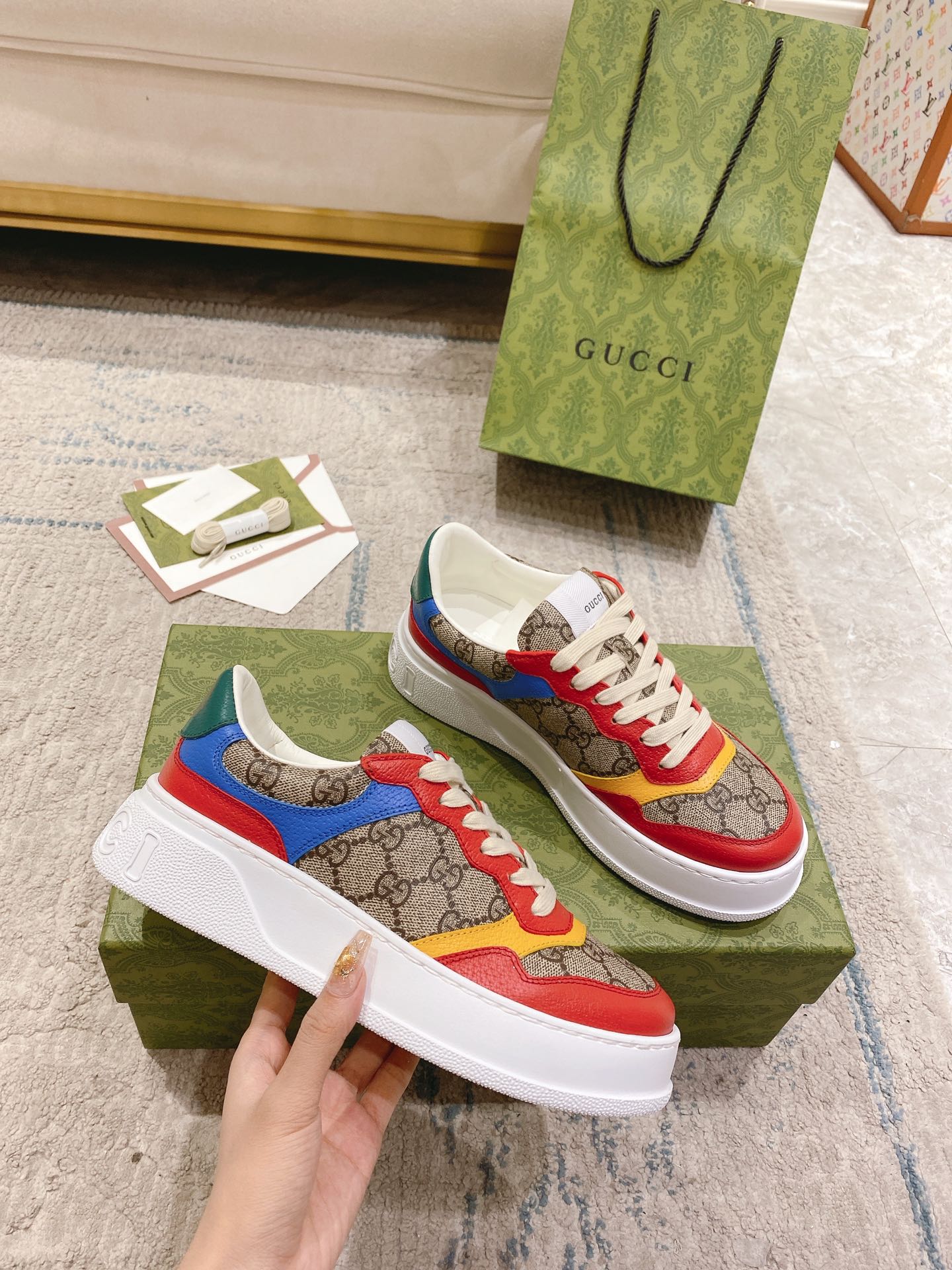 GUCCI CHUNKY B MULITIPLE COLOR GG LOGO THICK SOLE SNEAKER