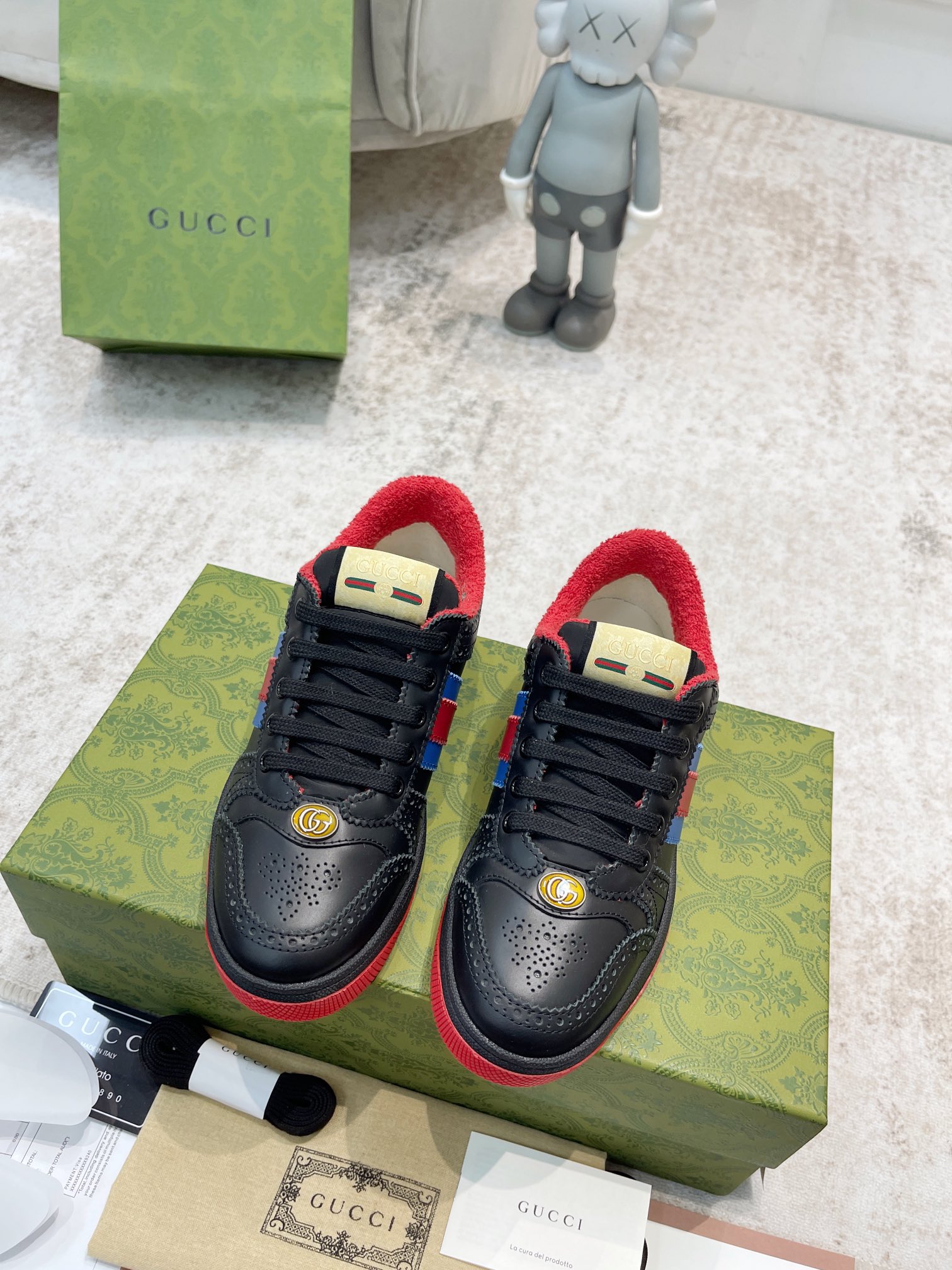 GUCCI LOVELIGHT SCREENER BLACK LEATHER LOW TOP SNEAKER FOR COUPLES