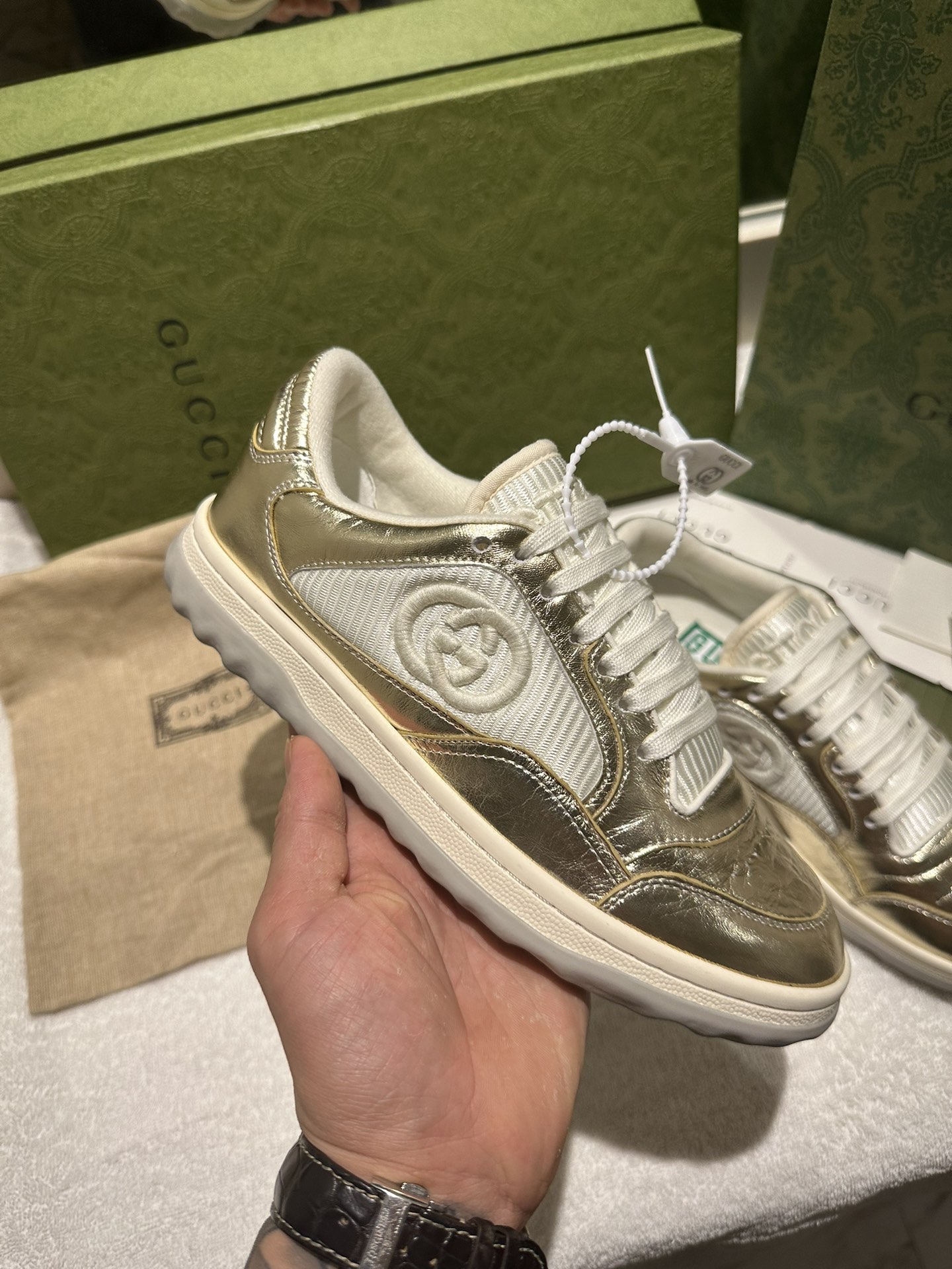 GUCCI MAC80 GOLD WHITE SNEAKER FOR COUPLES