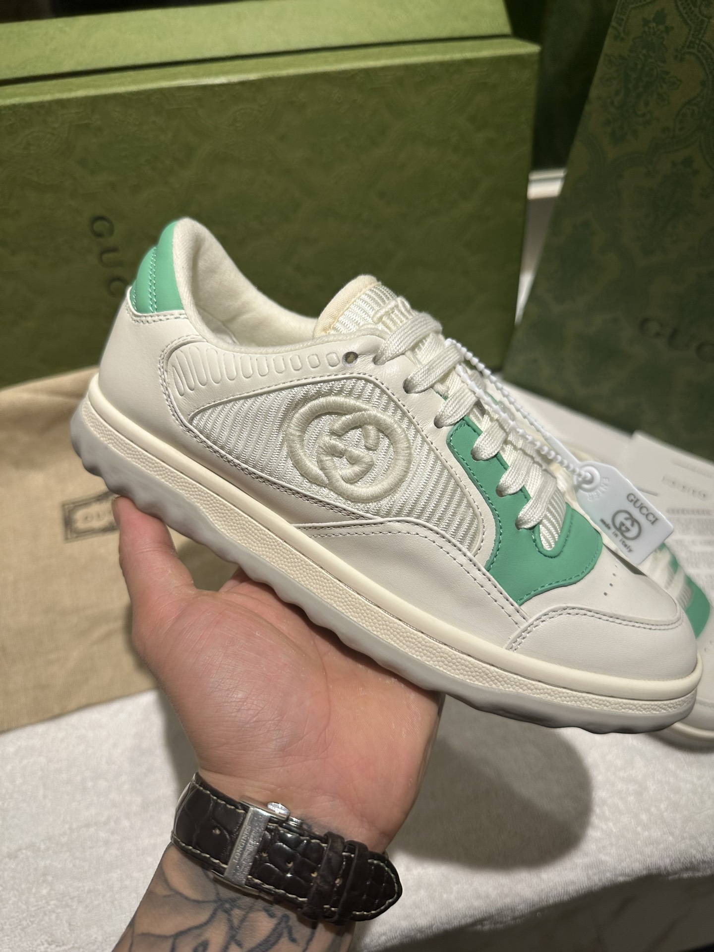 GUCCI MAC80 WHITE LIGHT GREEN SNEAKER FOR COUPLES