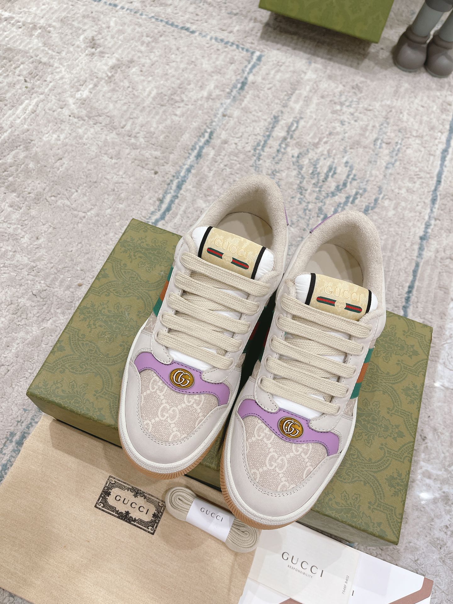 GUCCI SCREENER BEIGE BUTTER THICK SOLE SNEAKER FOR COUPLES