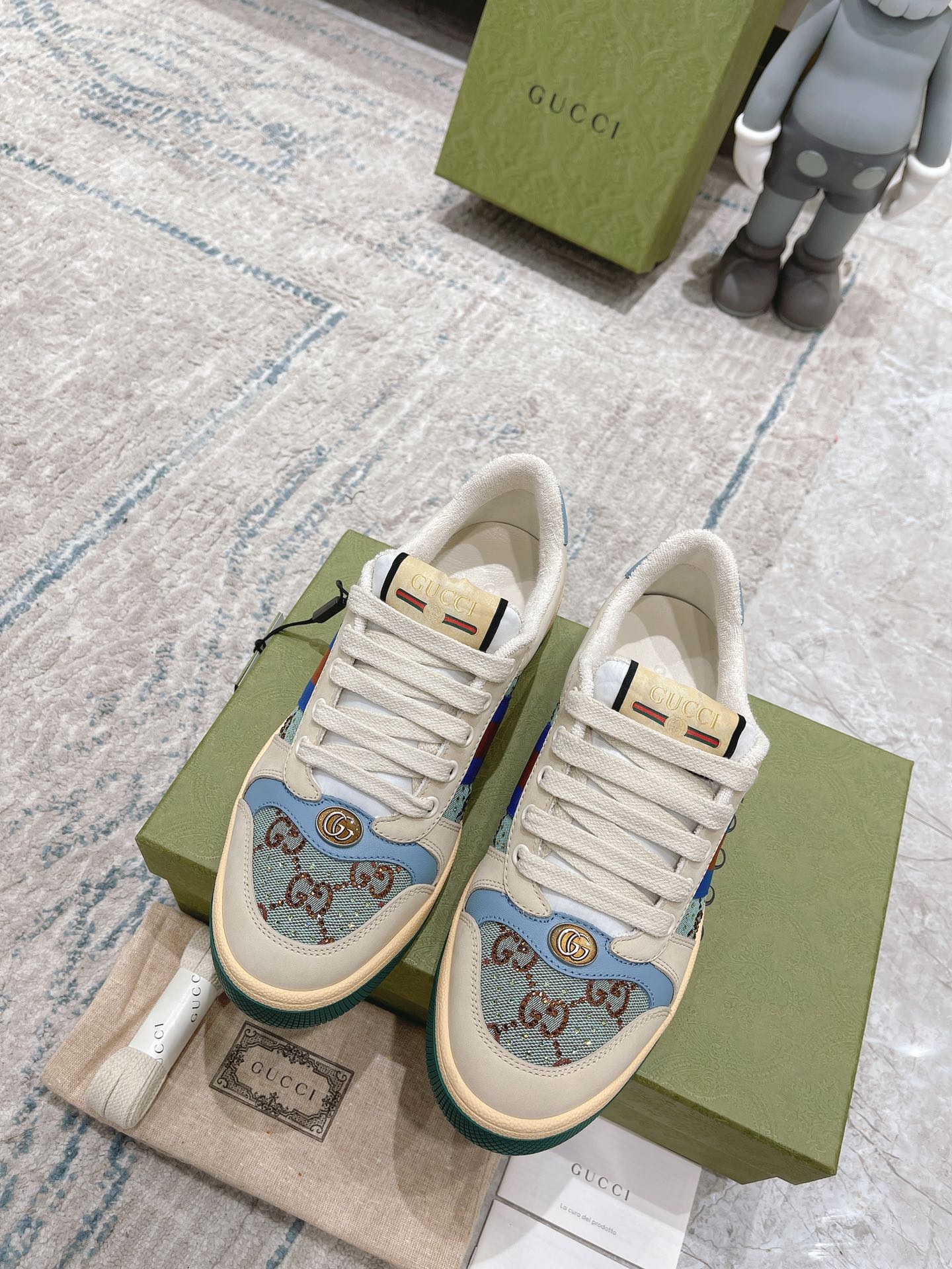 GUCCI SCREENER CRYSTAL BLUE SNEAKER FOR COUPLES