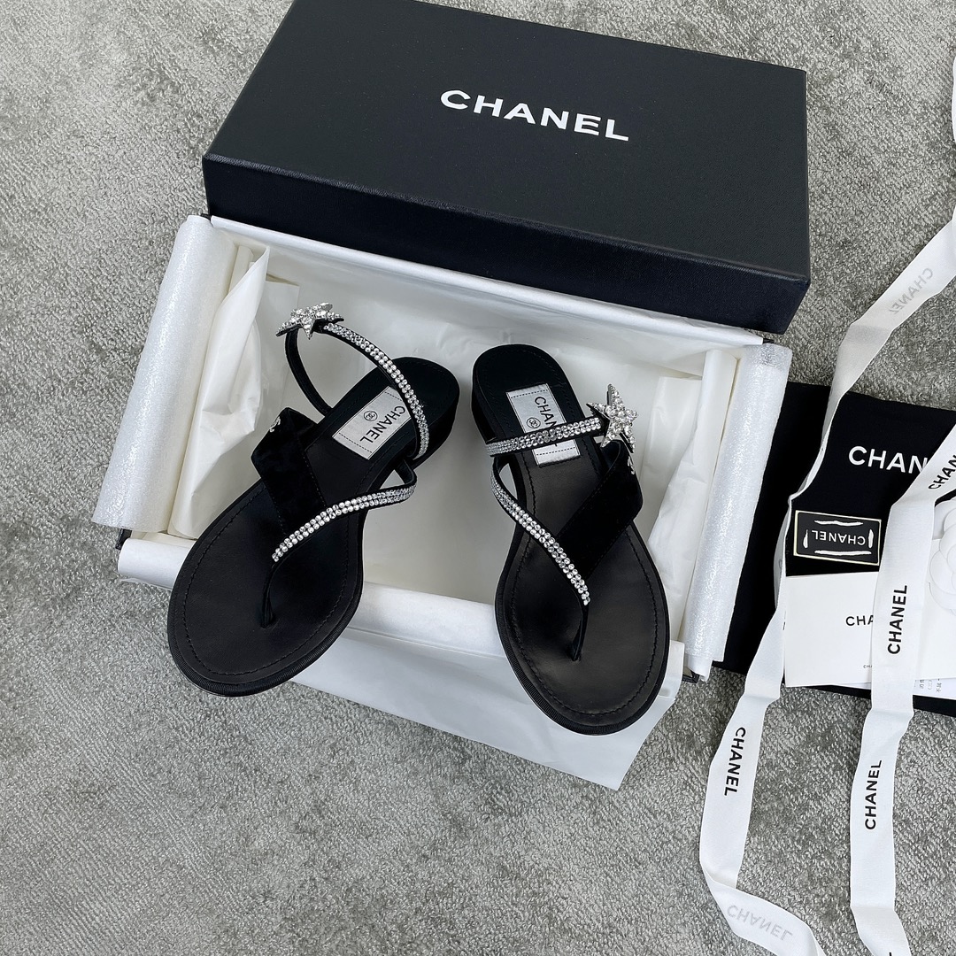 CHANEL PENTAGRAM SLIPPERS SMALL FRAGRANT EXQUISITE A SANDWICH FOOT SLIPPERS STRAP HOT DIAMOND DESIGN