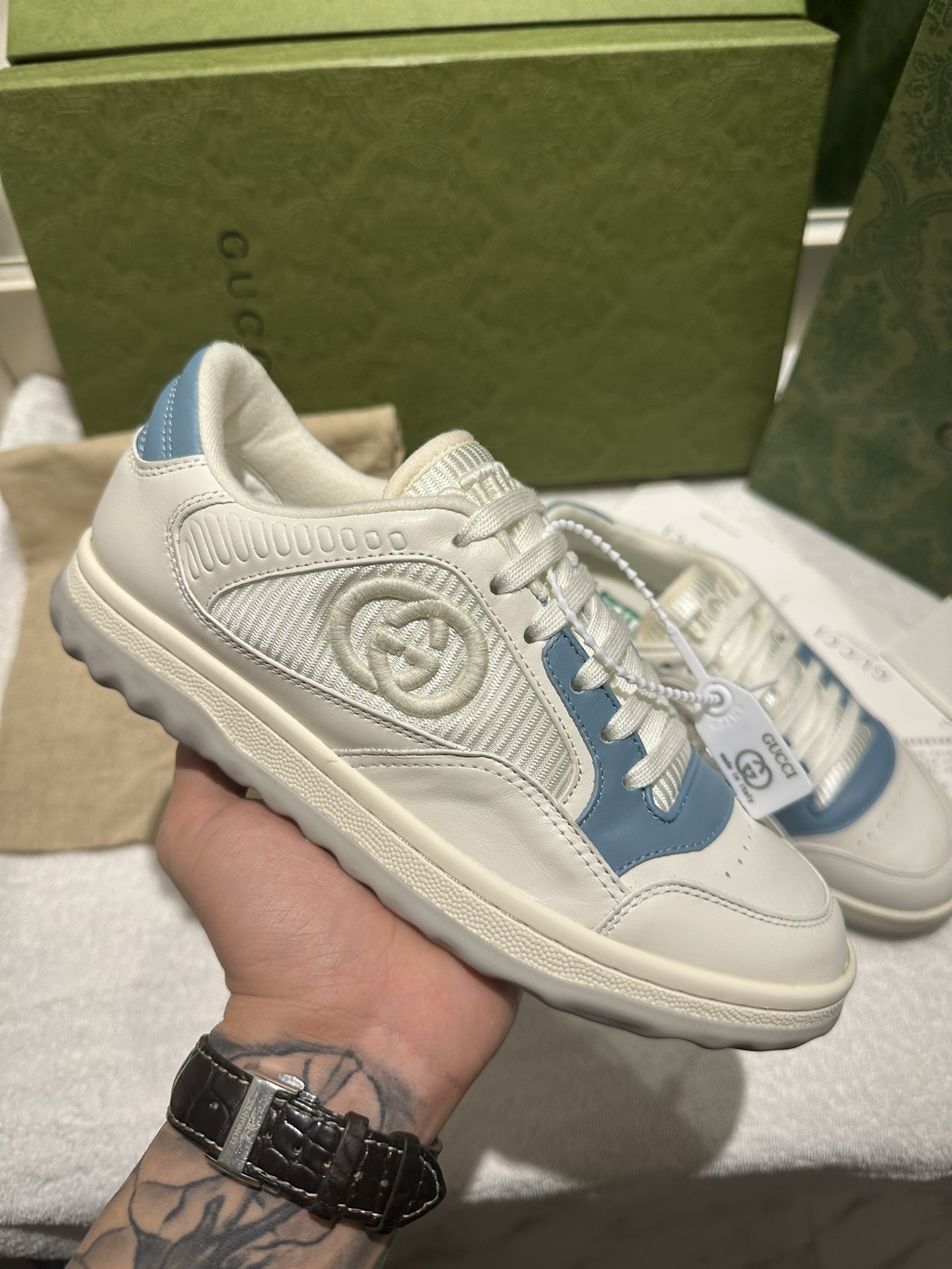 GUCCI MAC80 WHITE BABY BLUE SNEAKER FOR COUPLES