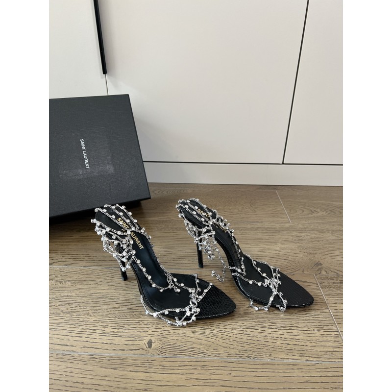 SAINT LAURENT | 2022/SS NEW YSL | SAINT LAURENT NEW METAL CHAIN HIGH HEELS LUXURY METAL RHINESTONE BUCKLE