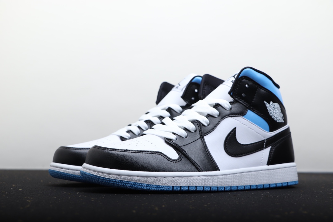 AIR JORDAN 1 MID ZWART WIT BLAUW