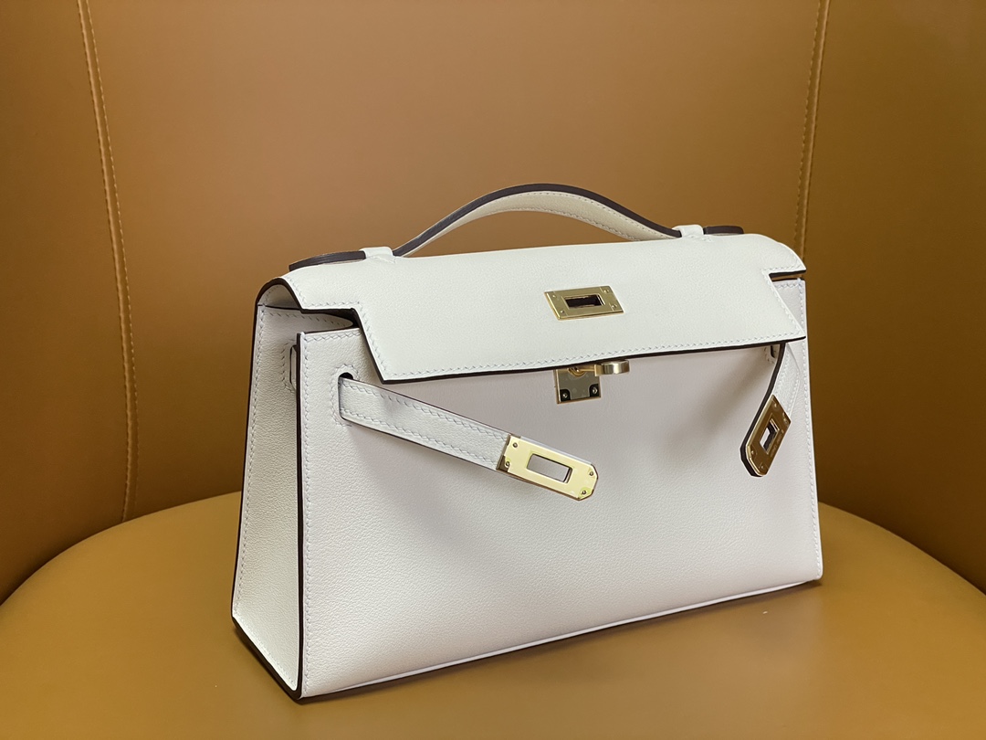 HERMES MINI KELLY GENERATION CREAM WHITE SWIFT GOLD BUCKLE