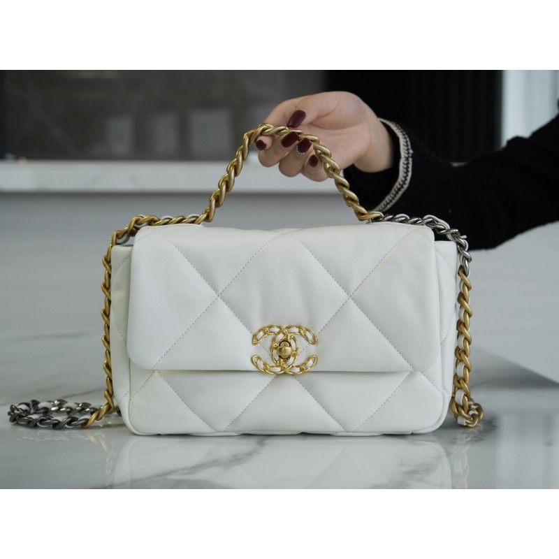 CHANEL 19 BAG ORIGINAL LAMBSKIN SERIES GENUINE LEATHER SMALL FAIRY WHITE