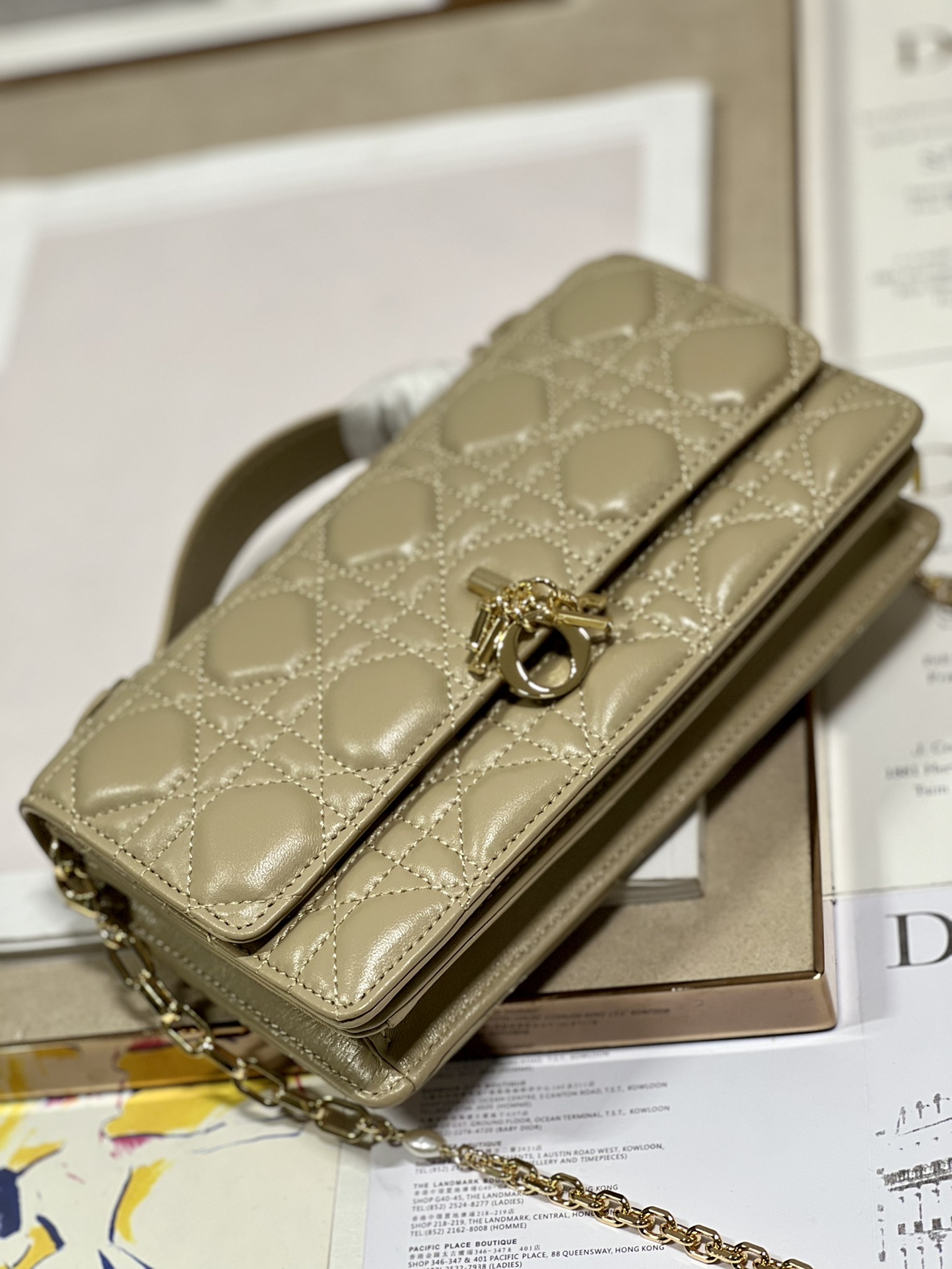 DIOR LADY DIOR PEARL CLUTCH BAG APRICOT