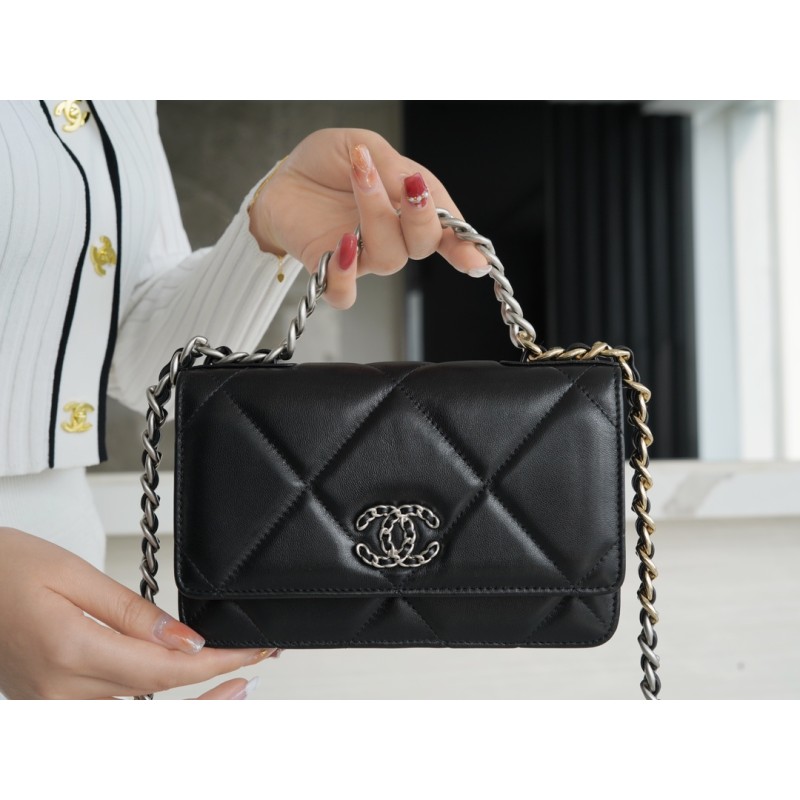 CHANEL 19 BAG WOC 22C BLACK WITH SILVER BUCKLE