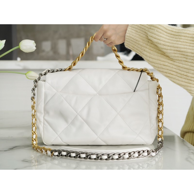 CHANEL 19 BAG ORIGINAL LAMBSKIN SERIES GENUINE LEATHER MEDIUM SNOW WHITE