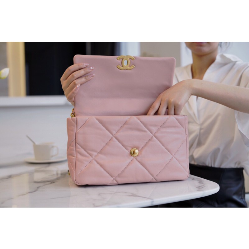 CHANEL 19 BAG ORIGINAL LAMBSKIN SERIES GENUINE LEATHER MEDIUM PEACH PINK