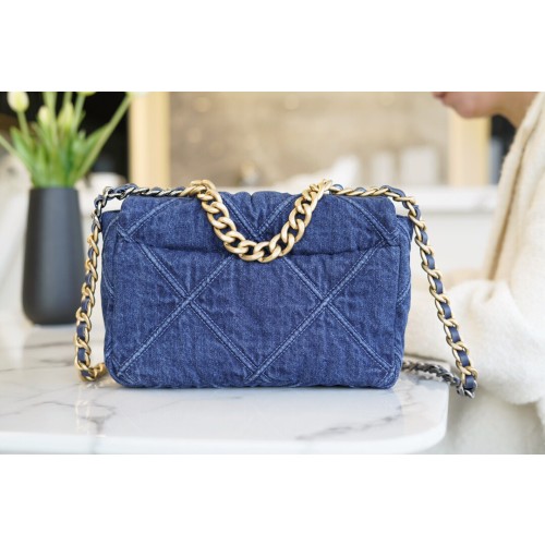 CHANEL 19 BAG ORIGINAL DENIM SERIES GENUINE LEATHER SMALL 22PP DENIM DENIM DENIM BLUE