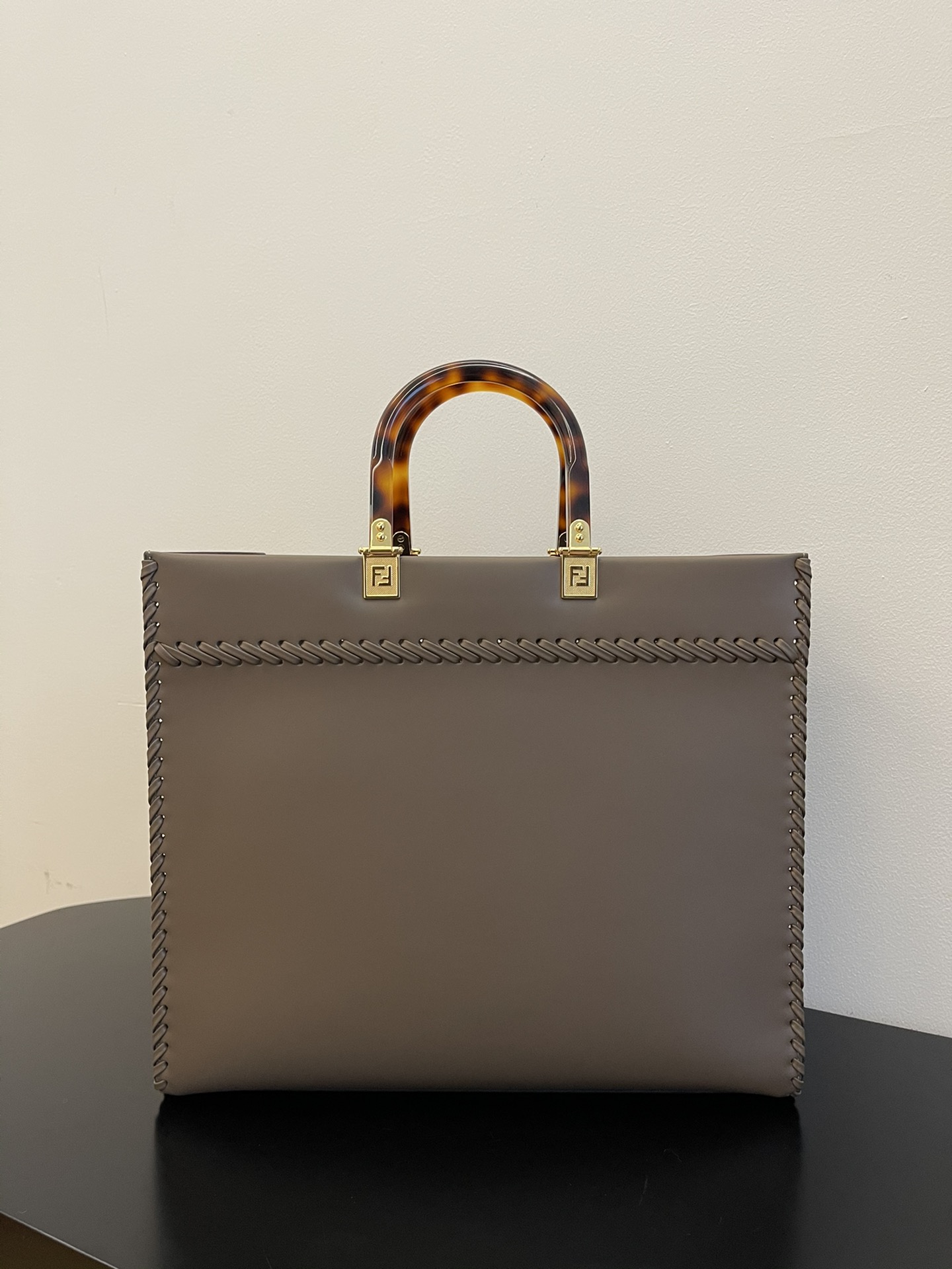 FENDI MEDIUM SIDE LEATHER WOVEN TOTE BAG "SUNSHINE TOTE"