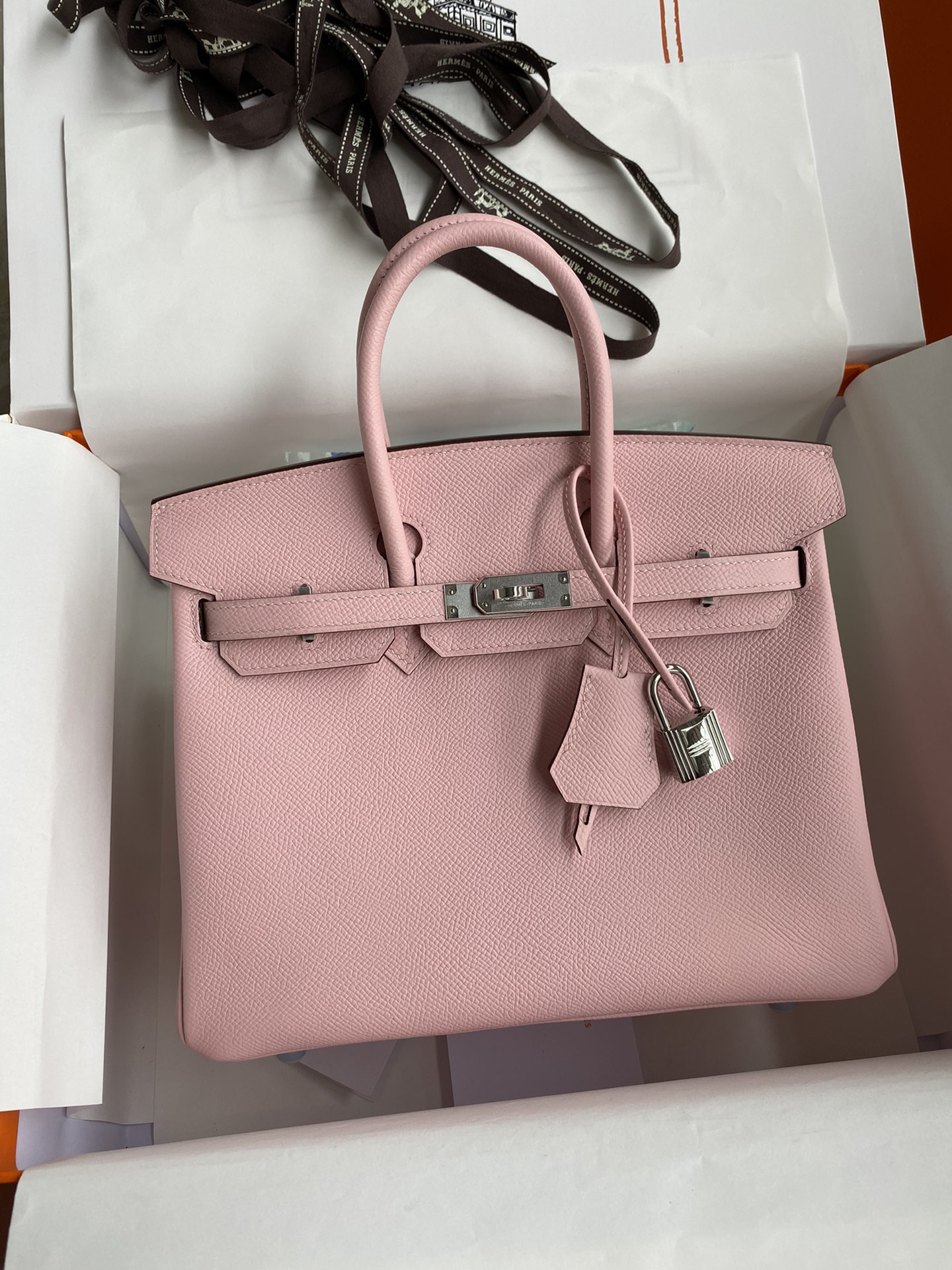 HERMES BIRKIN 25CM EPSOM LEATHER 3Q PINK SILVER BUCKLE