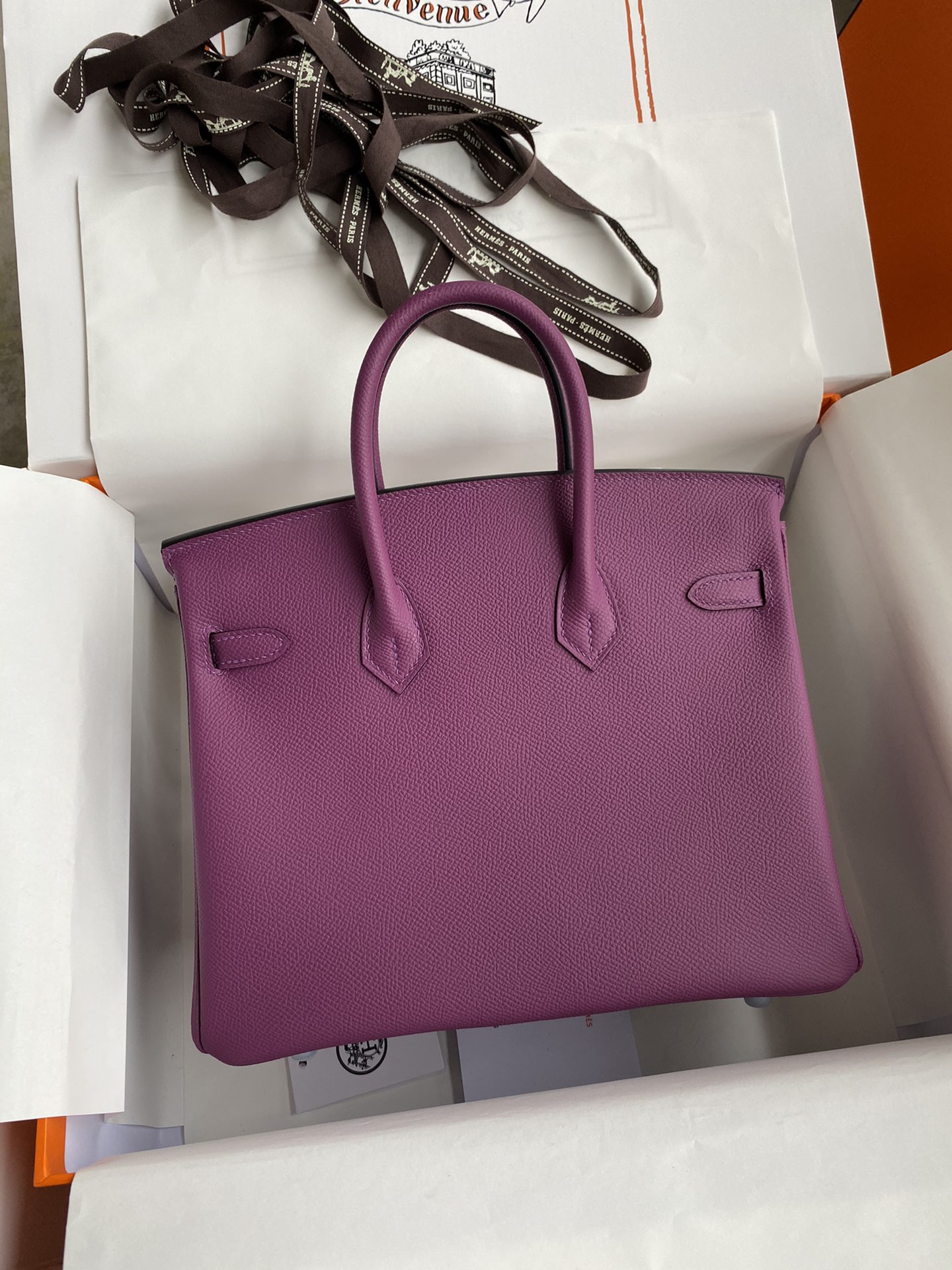 HERMES BIRKIN 25CM EPSOM LEATHER ANEMONE PURPLE SILVER BUCKLE