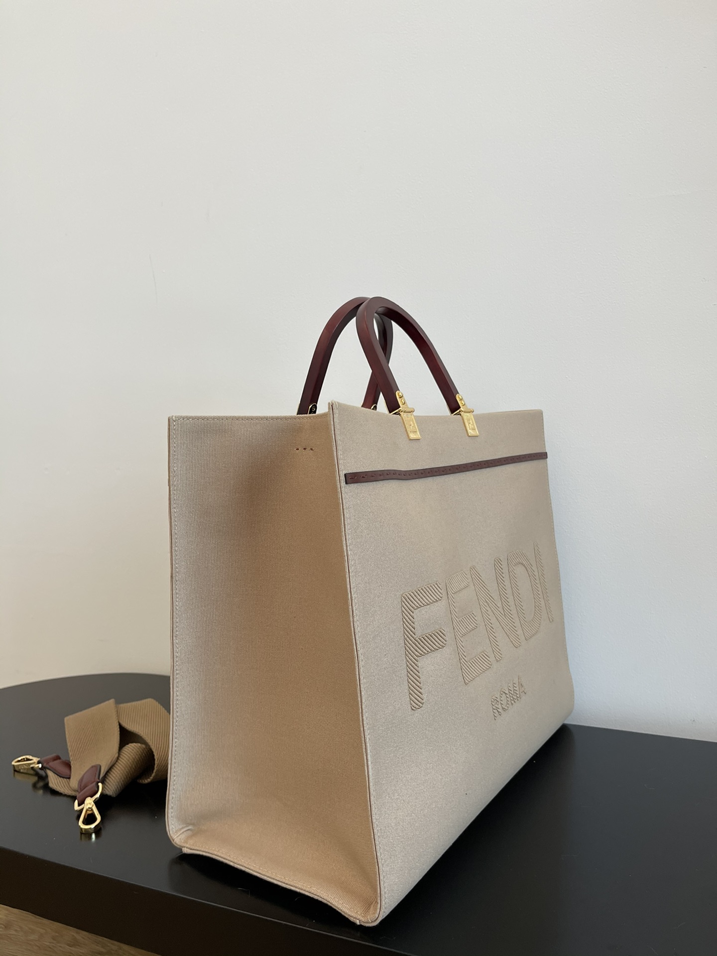 FENDI LARGE KHAKI TOTE BAG "SUNSHINE TOTE"