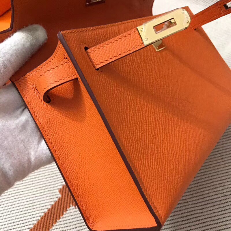 HERMES MINI KELLY EPSOM PALM LEATHER ORANGE