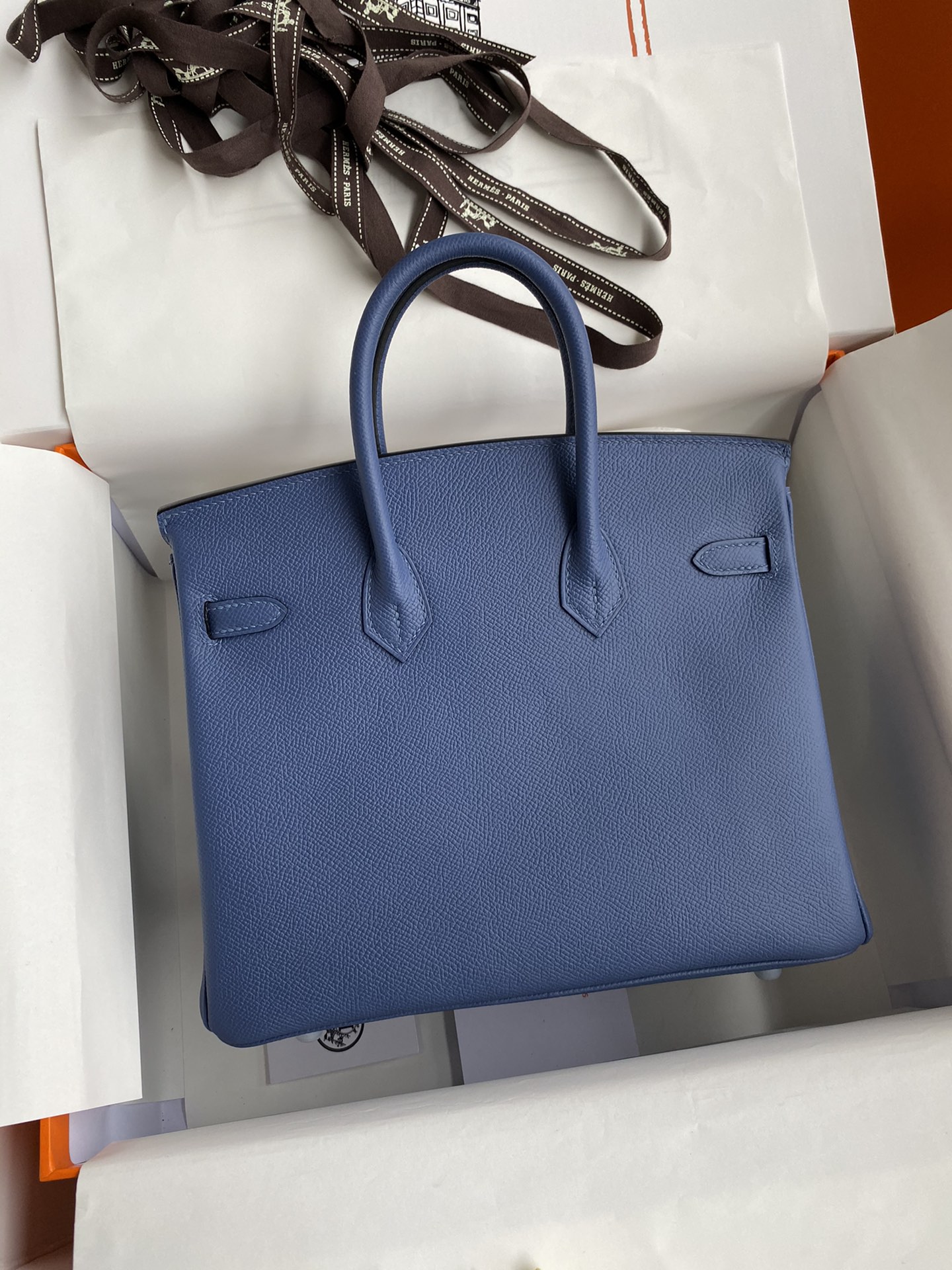 HERMES BIRKIN 25CM EPSOM LEATHER ONYX BLUE SILVER BUCKLE