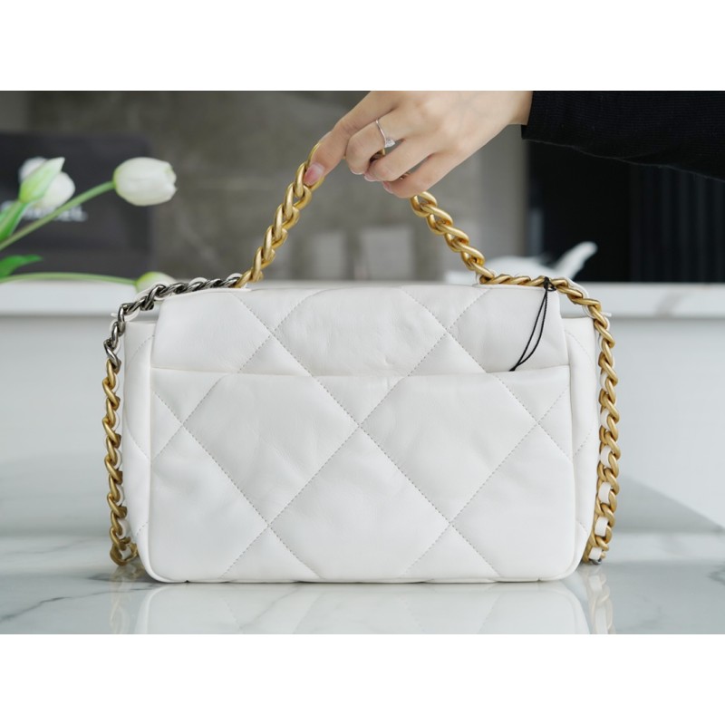 CHANEL 19 BAG ORIGINAL LAMBSKIN SERIES GENUINE LEATHER SMALL SNOW WHITE