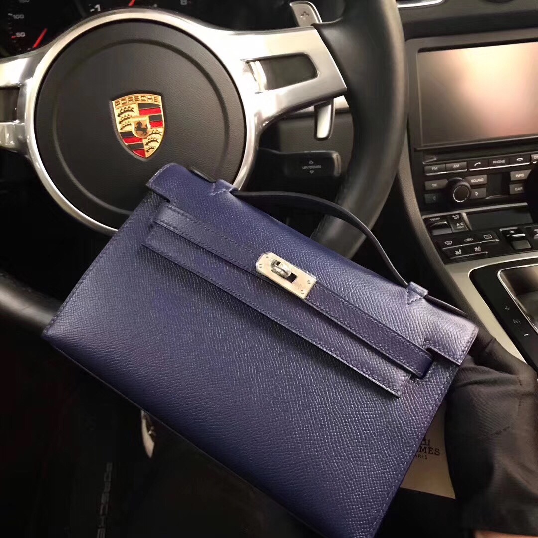 HERMES MINI KELLY EPSOM PALM LEATHER DARK BLUE