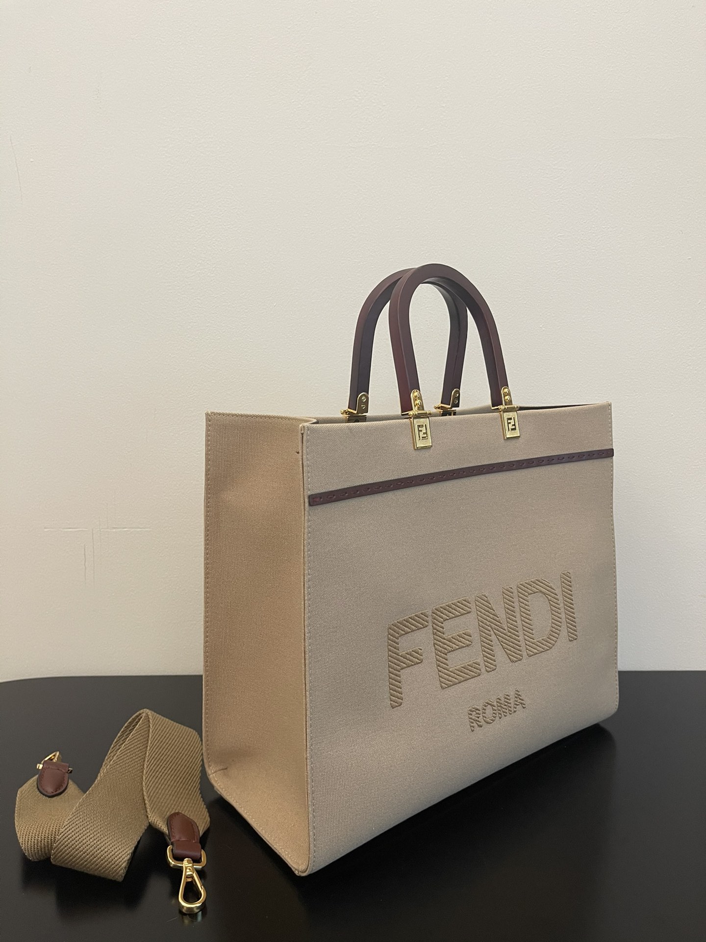 FENDI SMALL KHAKI TOTE "SUNSHINE TOTE"