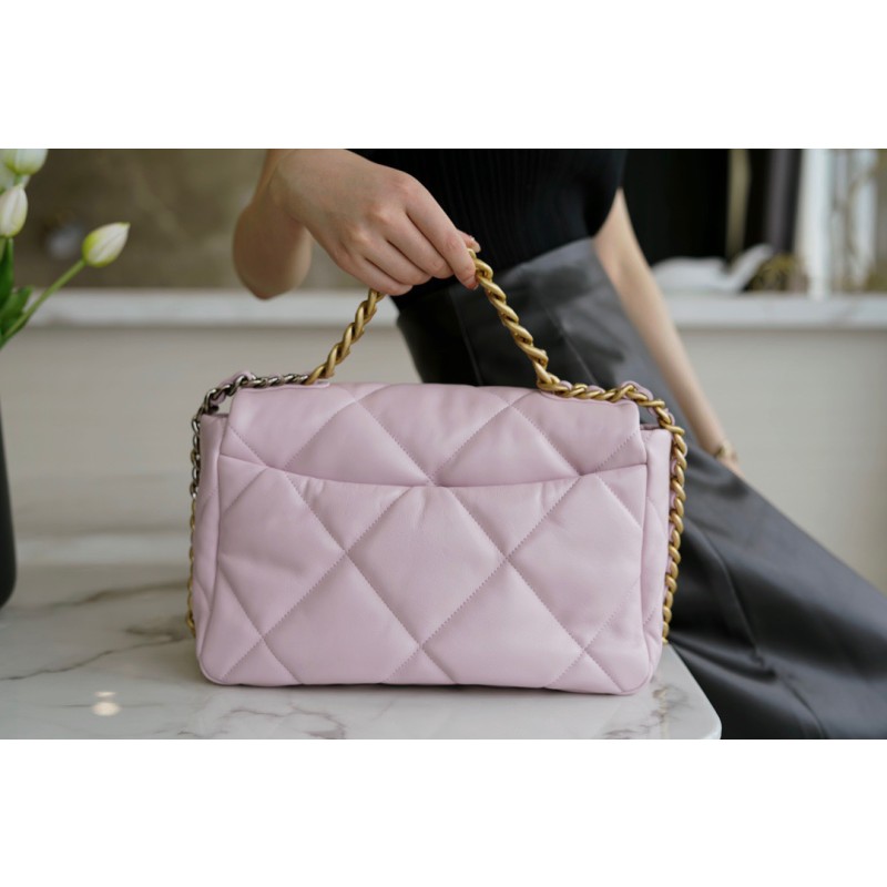 CHANEL 19 BAG ORIGINAL LAMBSKIN SERIES GENUINE LEATHER MEDIUM NEW SPRING/SUMMER COLOR CHERRY BLOSSOM PINK