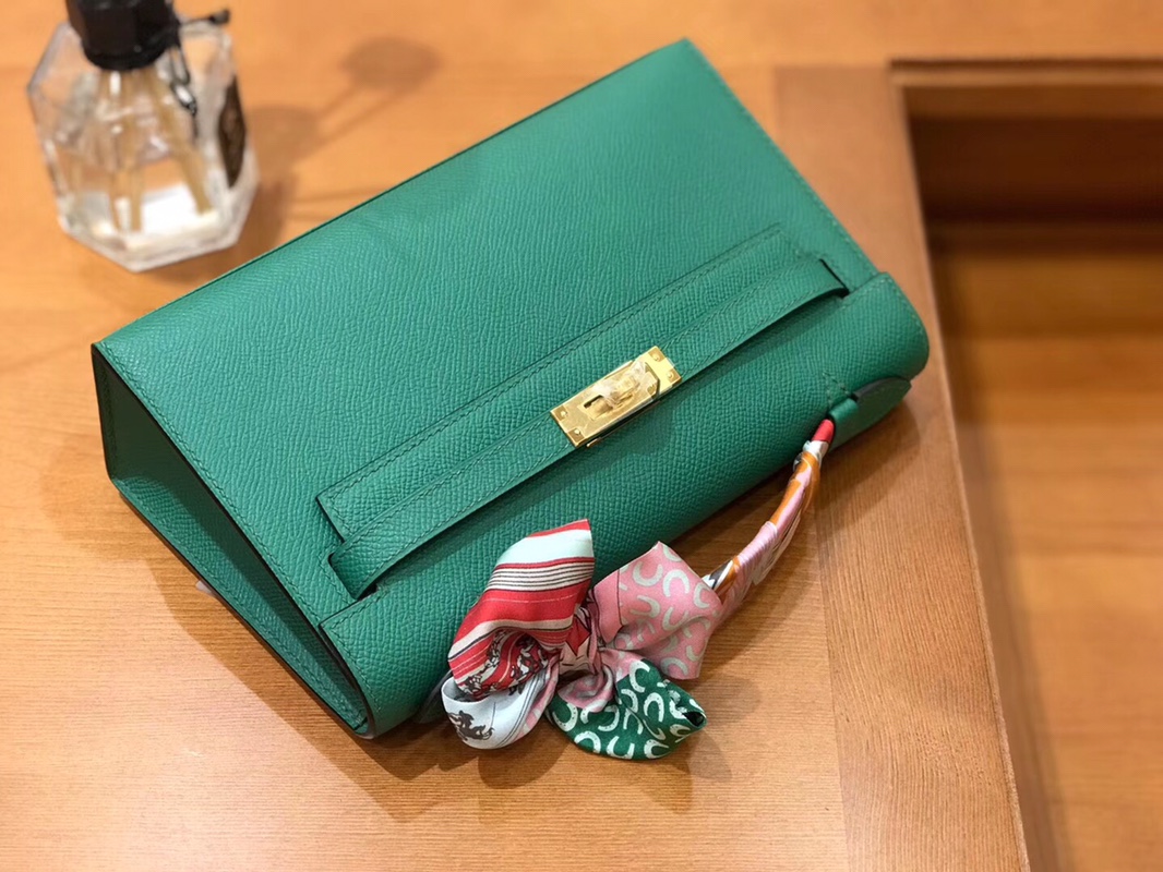 HERMES MINI KELLY EPSOM PALM LEATHER VELVET GREEN