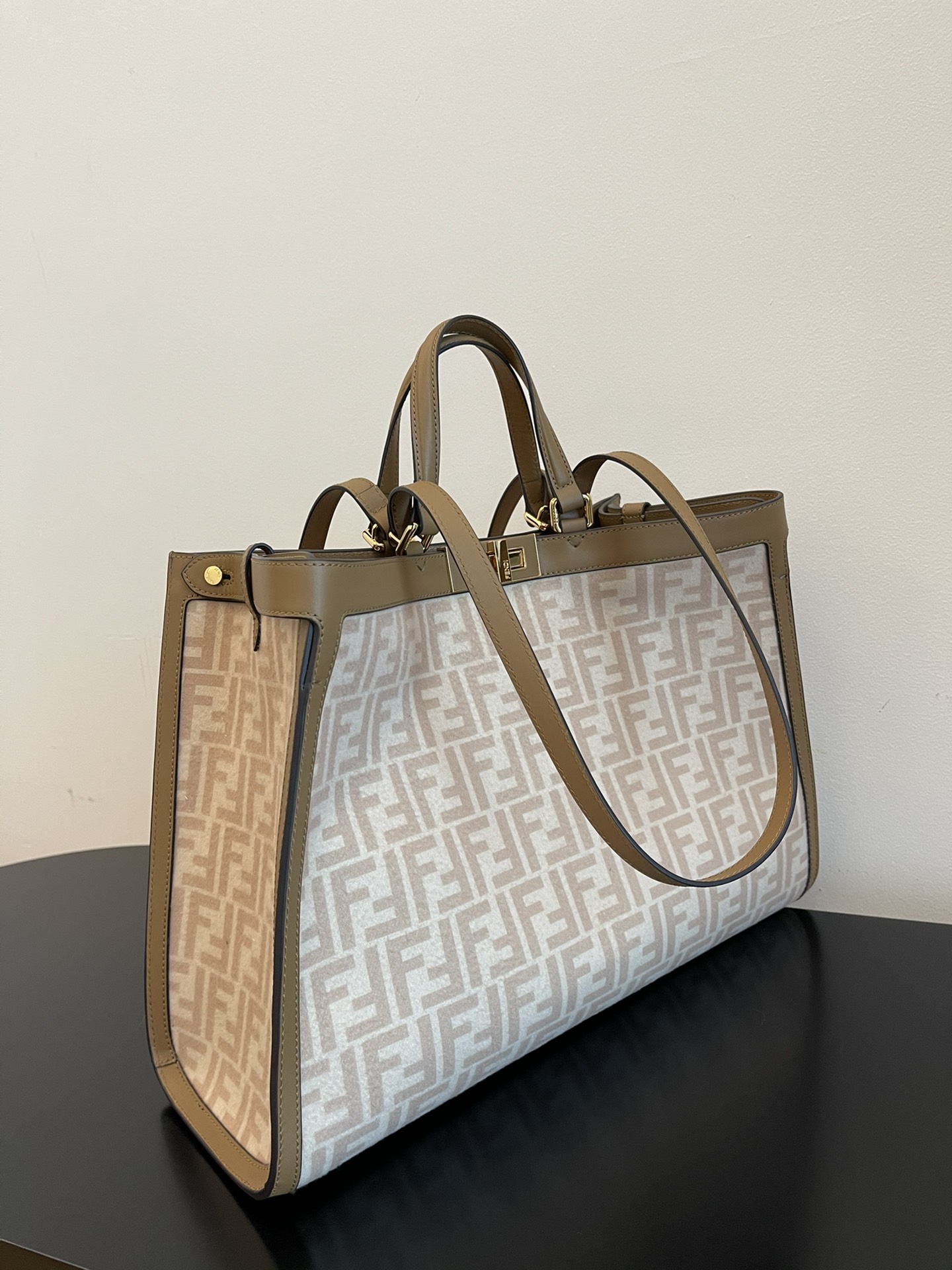 FENDI LATEST DOUBLE FF FLANNEL PEEKABOO X-TOTE