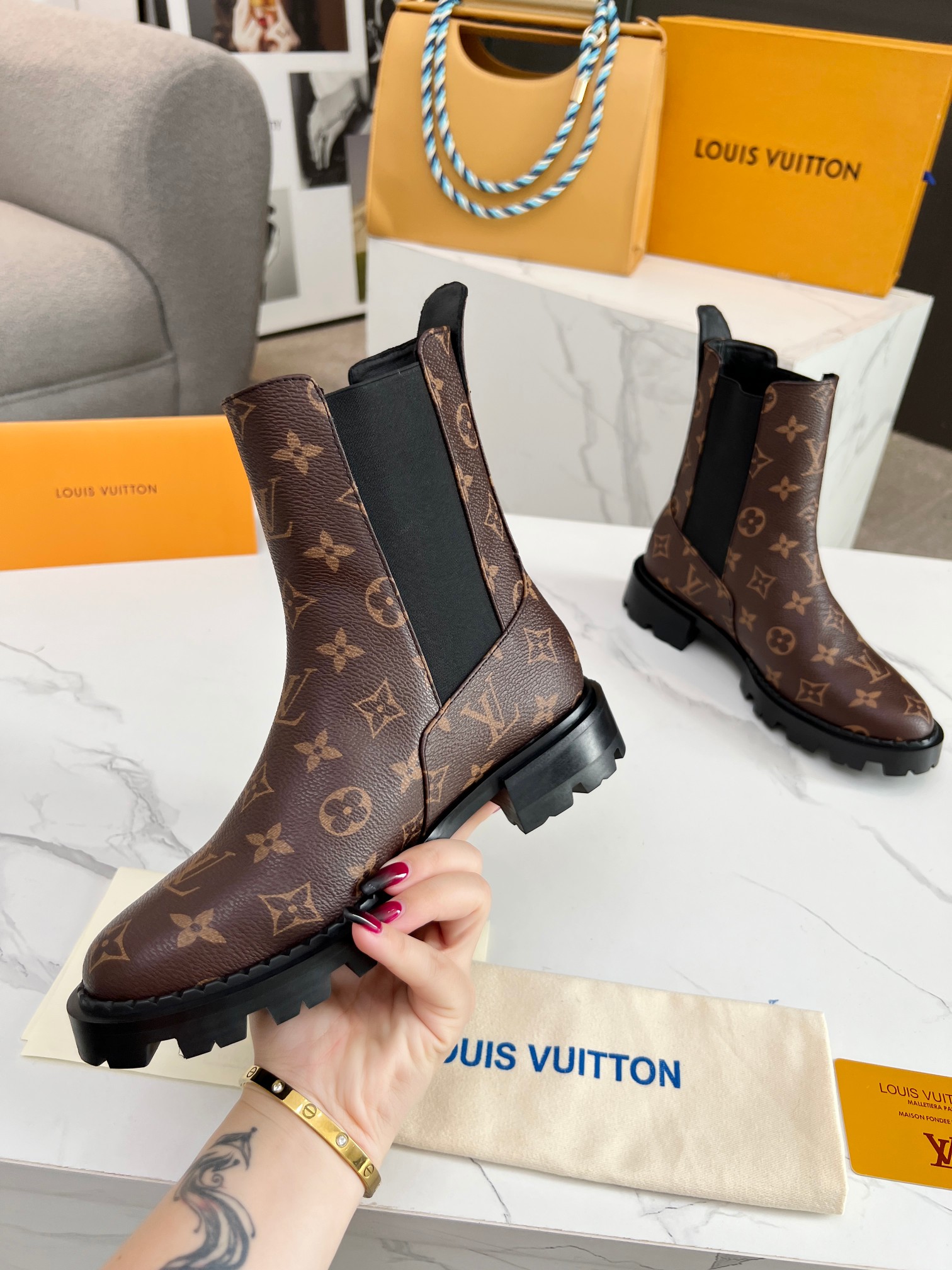 LOUIS VUITTON VINTAGE COWHIDE PATCHWORK BOOTS