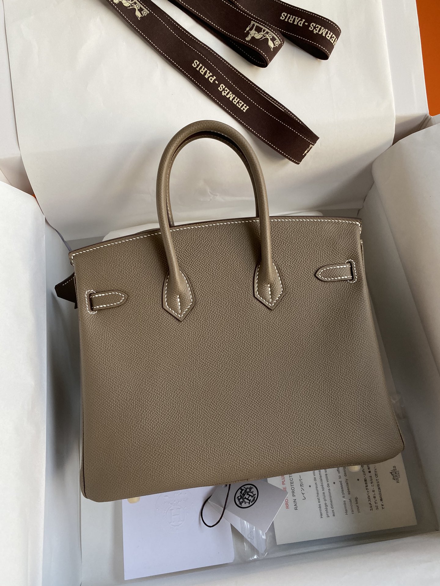 HERMES BIRKIN 25CM EPSOM LEATHER ELEPHANT GREY GOLD BUCKLE