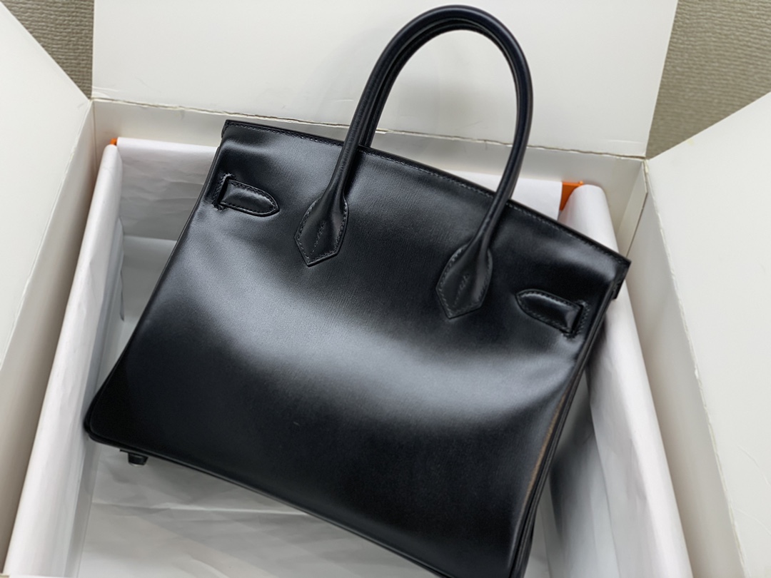 HERMES BIRKIN 30 ANTIQUE BAG BOX LEATHER LIMITED EDITION BLACK BUCKLE ALL HAND SEW