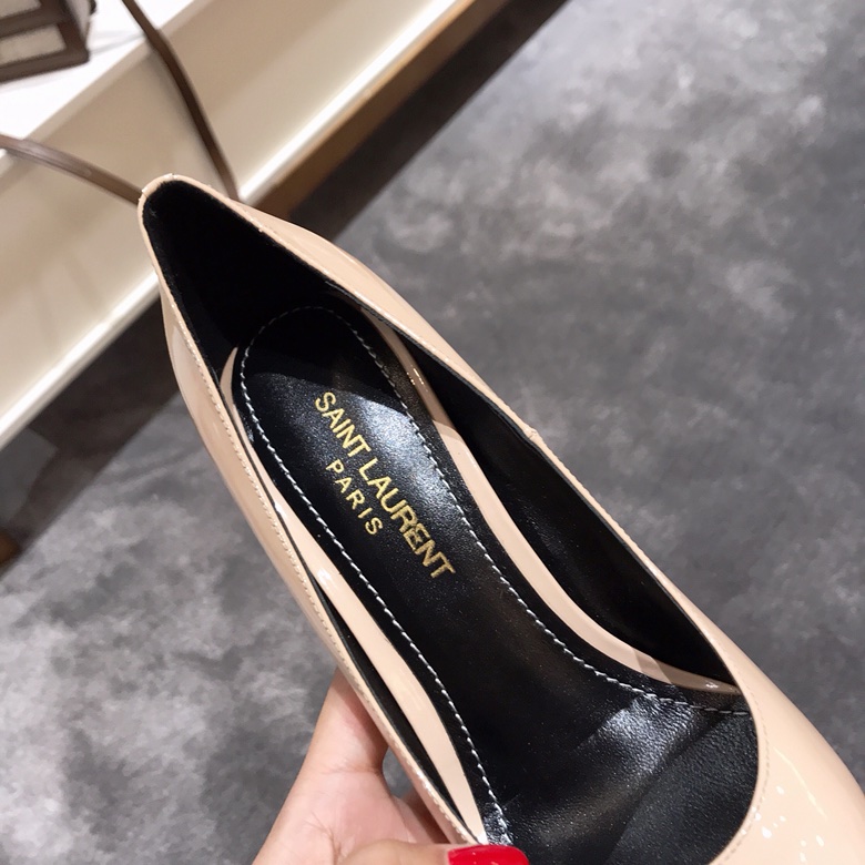 SAINT LAURENT CLASSIC MODEL YSL LOGO HEELED HIGH HEELS USING IMPORTED ITALIAN COW PATENT LEATHER