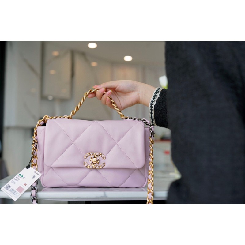 CHANEL 19 BAG ORIGINAL LAMBSKIN SERIES GENUINE LEATHER SMALL NEW COLOR LIGHT PINK FOR SPRING/ SUMMER 2021