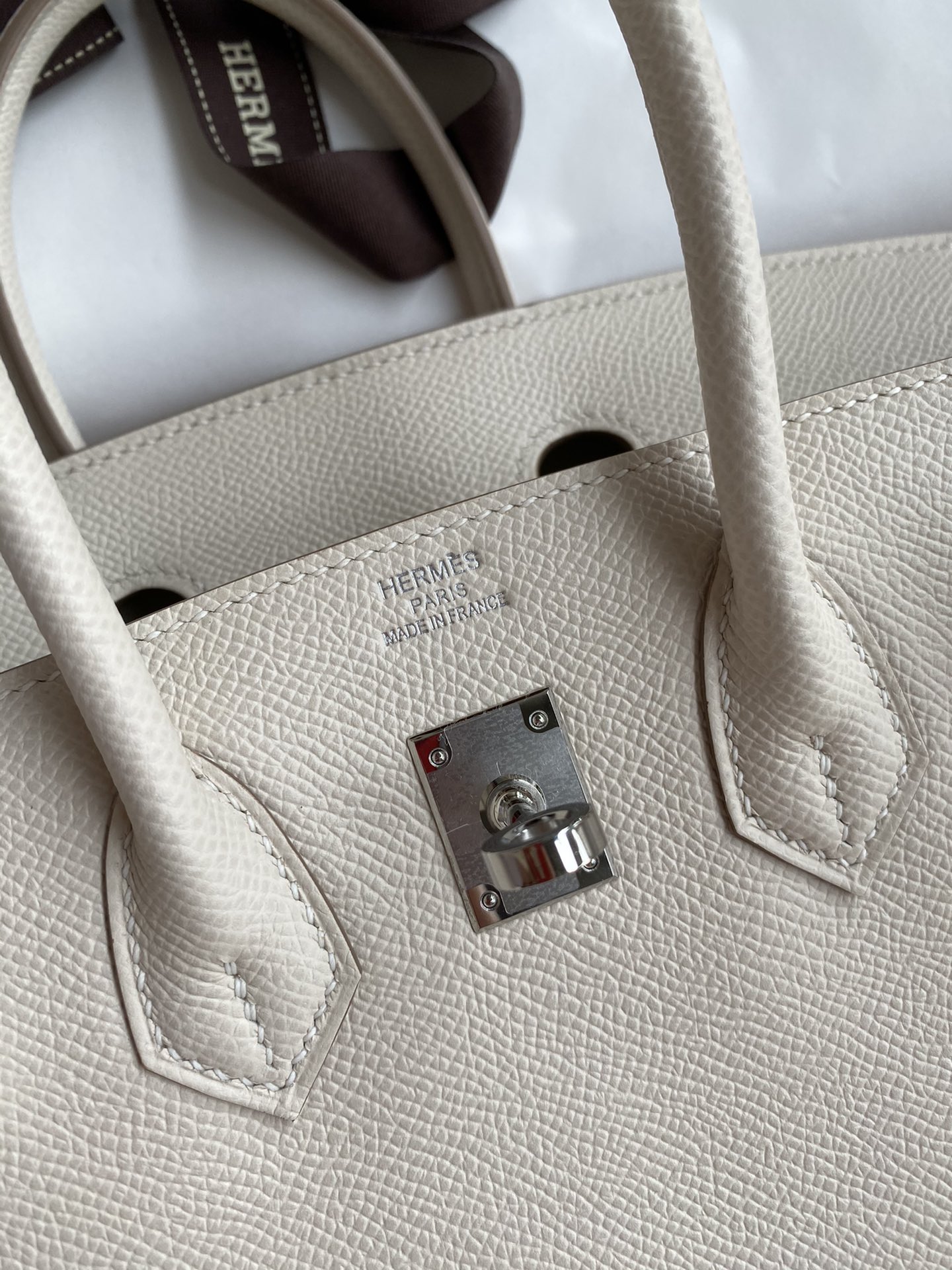 HERMES BIRKIN 25CM EPSOM LEATHER MILKSHAKE WHITE SILVER BUCKLE