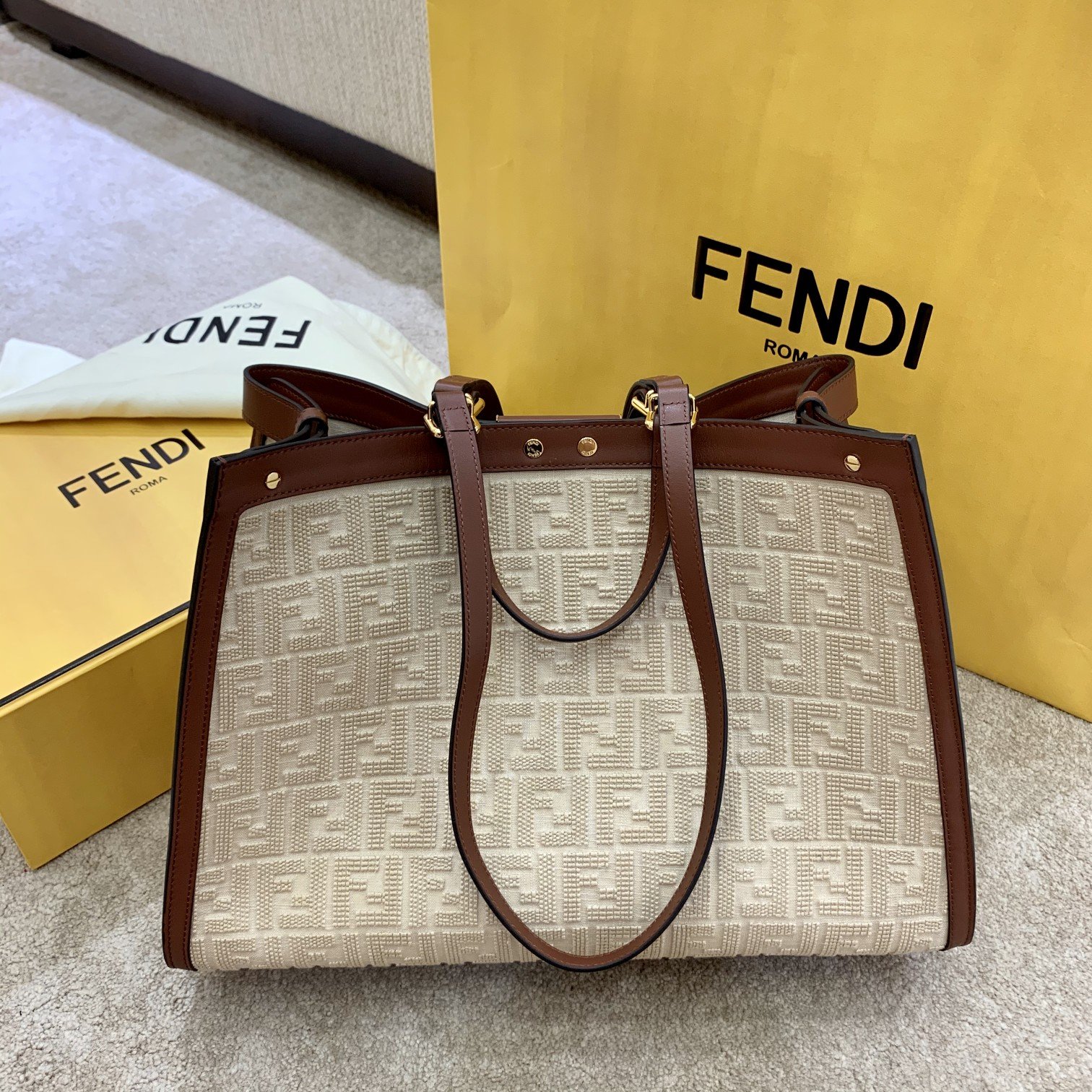 FENDI LATEST DOUBLE FF EMBROIDERY PEEKABOO X-TOTE