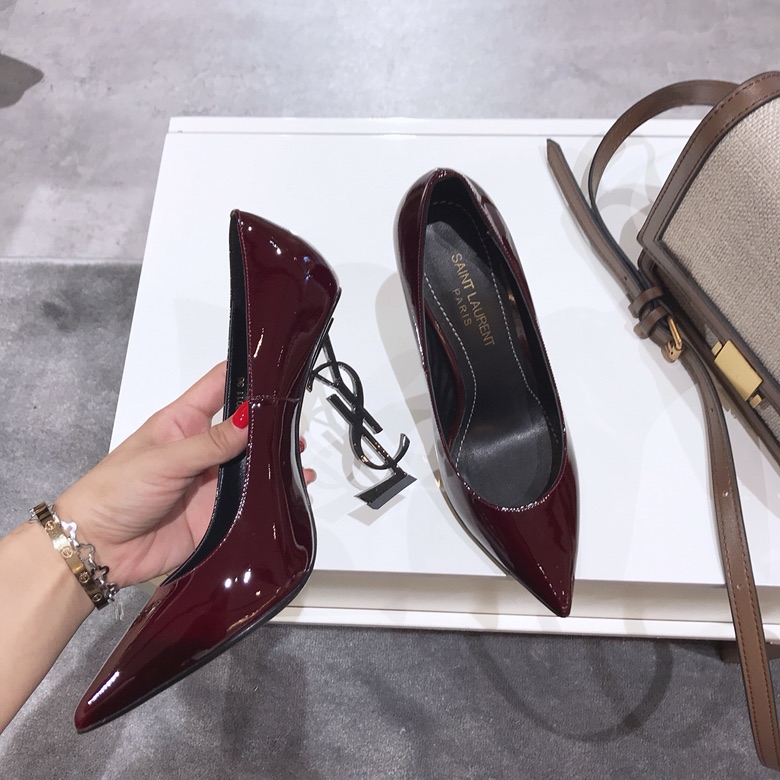 SAINT LAURENT CLASSIC MODEL YSL LOGO HEELED HIGH HEELS USING IMPORTED ITALIAN COW PATENT LEATHER