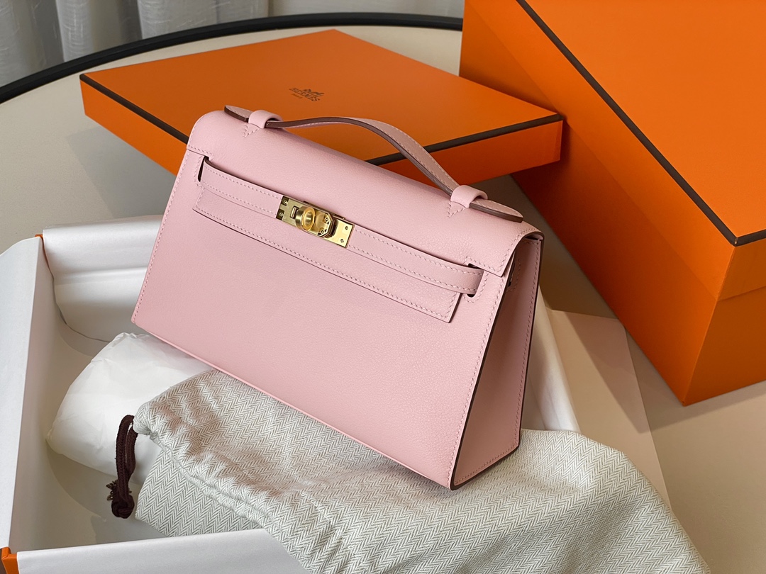 HERMES MINI KELLY GENERATION 3Q POWDER SWIFT LEATHER