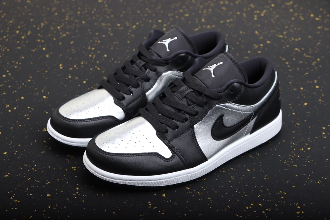 AIR JORDAN 1 LOW BLACK SILVER TOE LIQUID SILVER