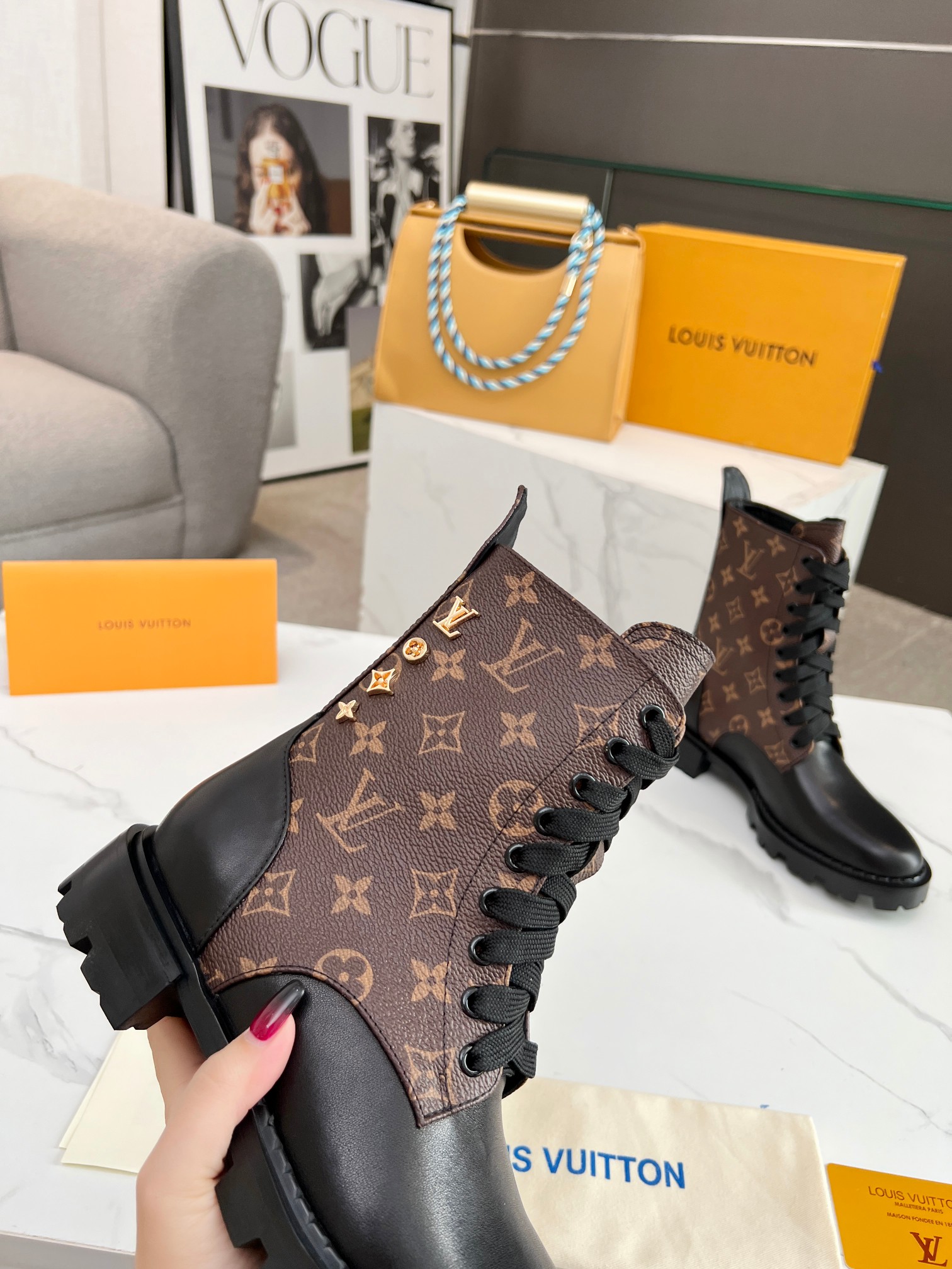 LOUIS VUITTON VINTAGE COWHIDE PATCHWORK BOOTS