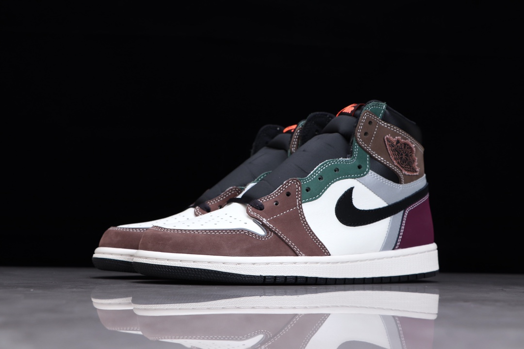 AIR JORDAN 1 HIGH TOP COLOUR SPLICING WIT BRUIN ZWART PURPLE GROEN