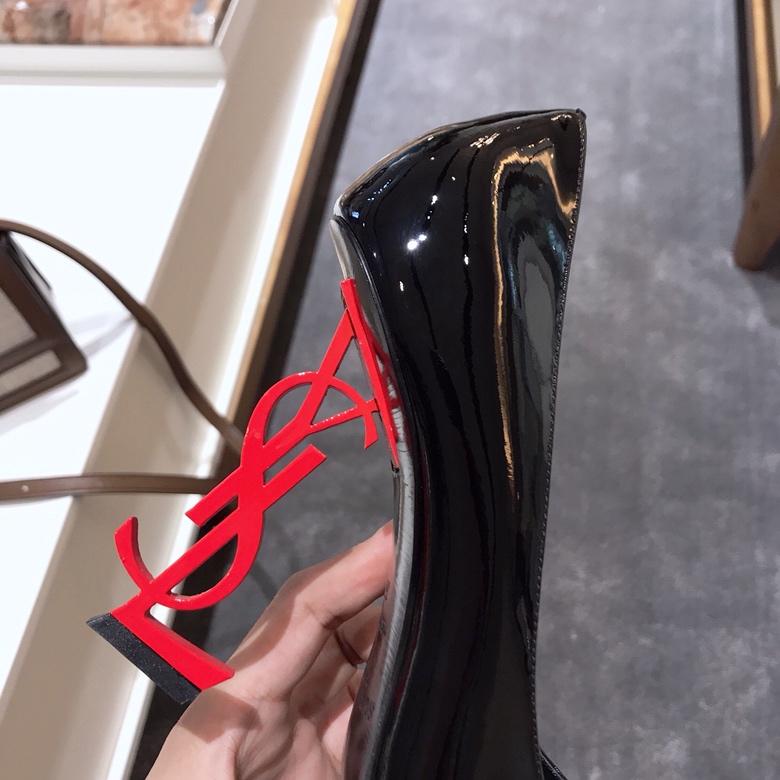 SAINT LAURENT CLASSIC MODEL YSL LOGO HEELED HIGH HEELS USING IMPORTED ITALIAN COW PATENT LEATHER