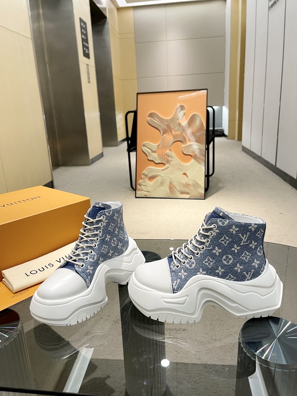 LOUIS VUITTON EMBROIDERY AND MONOGRAM CANVAS LOOP STRAP REFERENCING WESTERN DENIM BOOTS