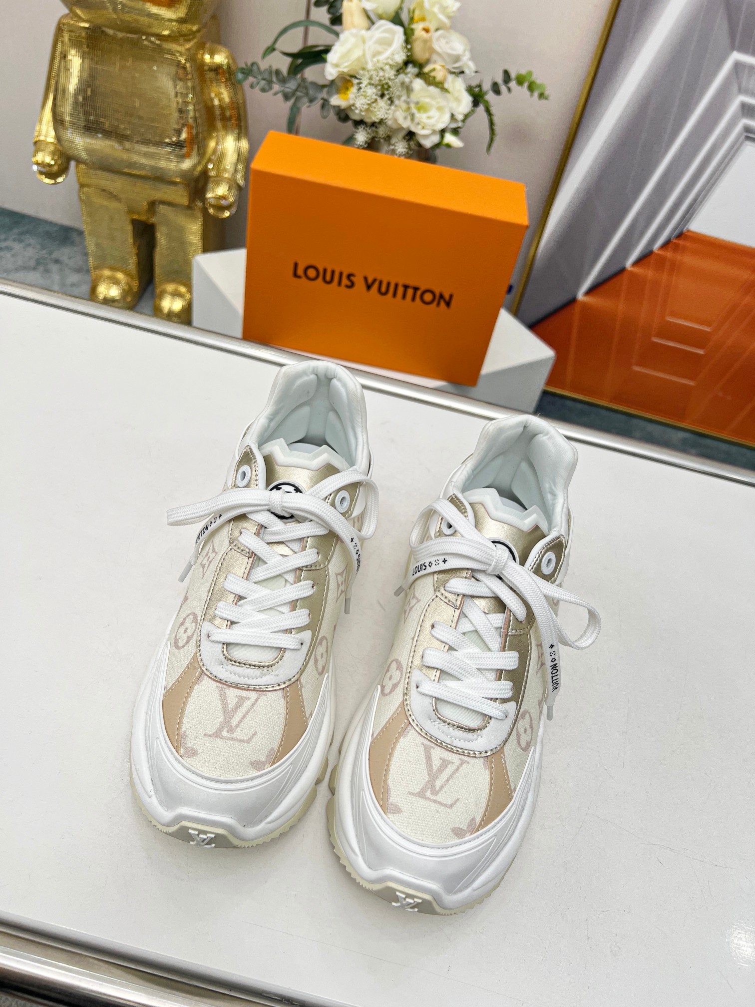 LOUIS VUITTON RUN 55 SNEAKER WITH PATCHWORK MESH FABRIC