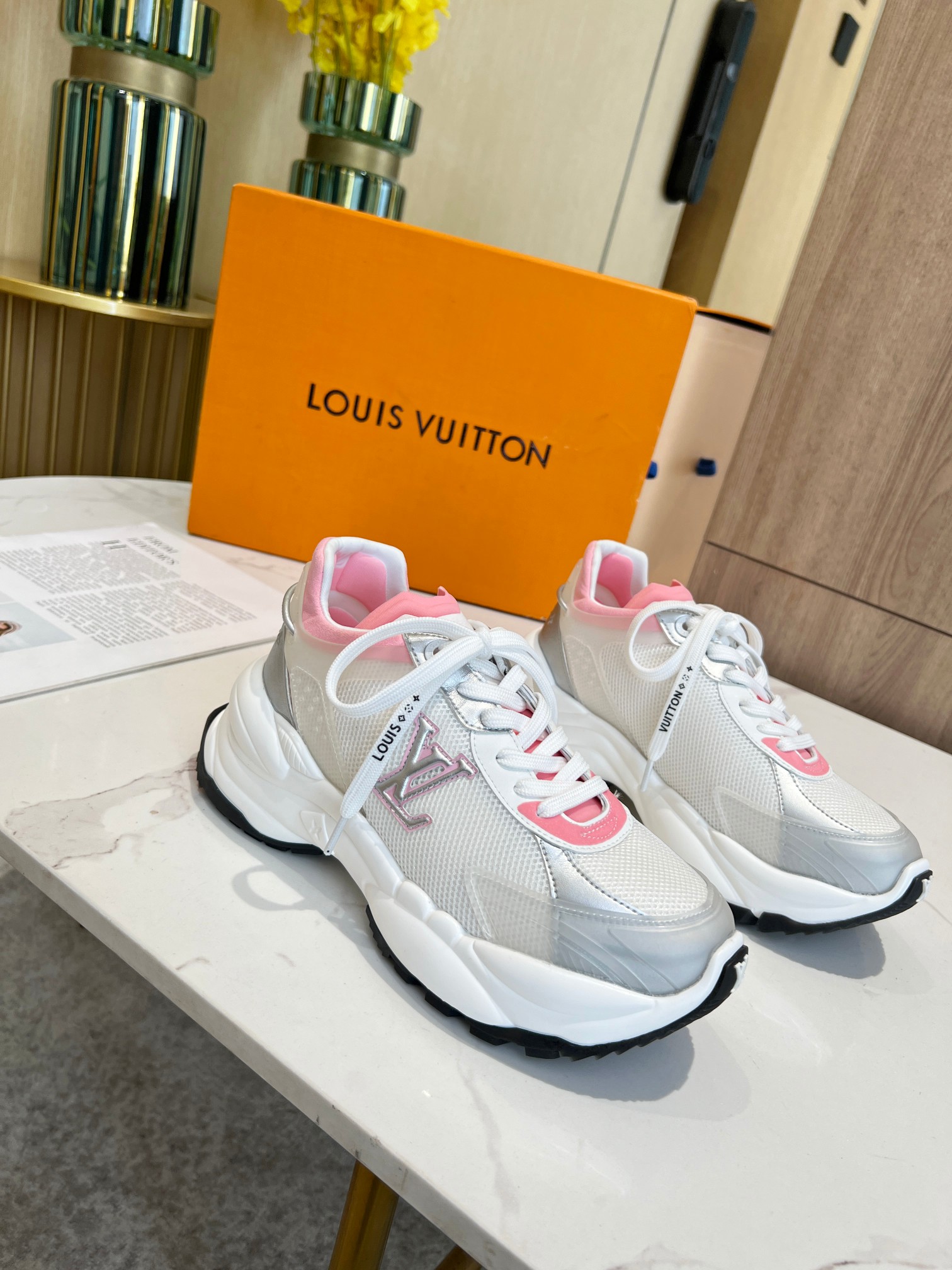 LOUIS VUITTON RUN 55 SNEAKER WITH PATCHWORK MESH FABRIC