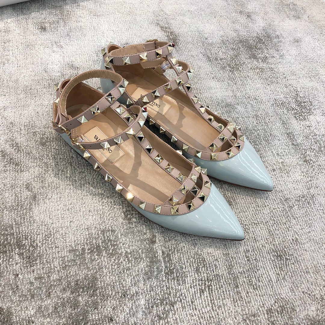 VALENTINO VT COLLECTION TWO STRAP FLATS HAZE BLUE