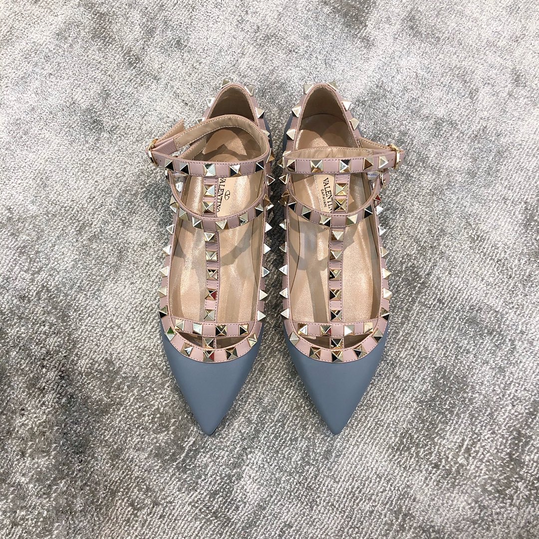 VALENTINO VT COLLECTION TWO STRAP FLATS HAZE BLUE