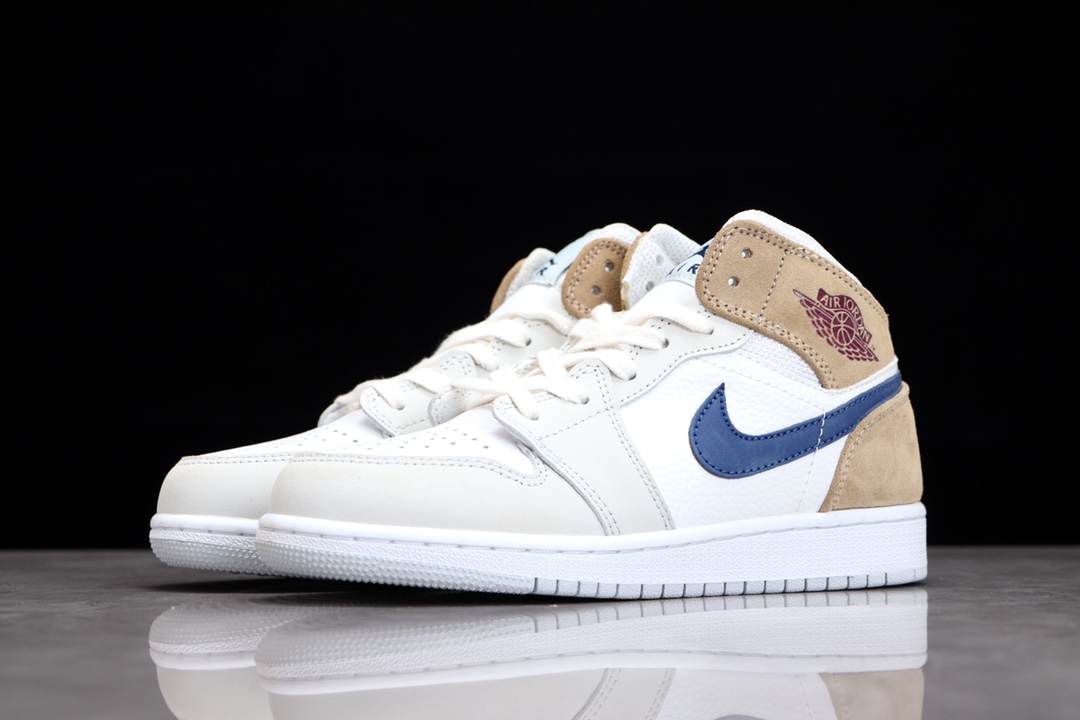 AIR JORDAN 1 MID WHITE BLUE BROWN