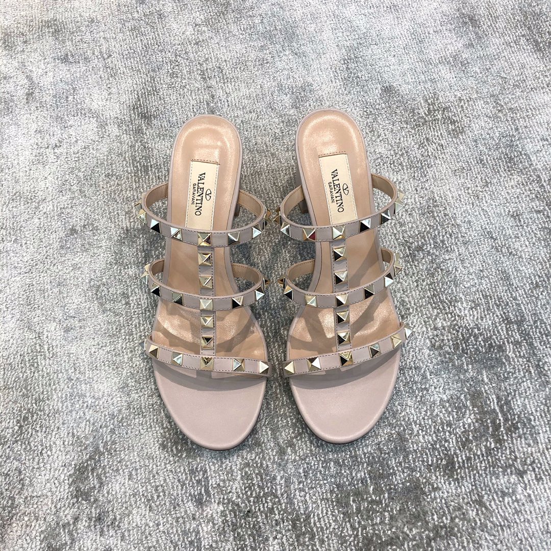 VALENTINO VT COLLECTION TRIPLE STRAP CHUNKY HEEL 6CM NUDE